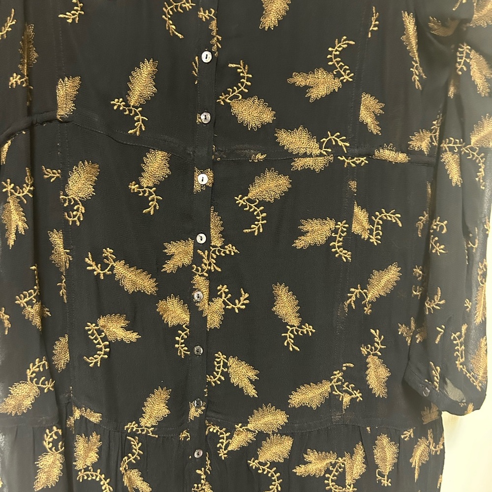 Wrap London Black Dress with Gold Leaf Pattern - Picture 4 of 9